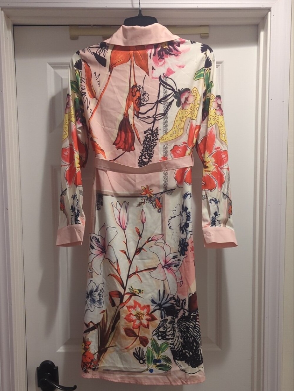 Pink Floral Print Shirt Dress with Belt - Picture 2 of 8